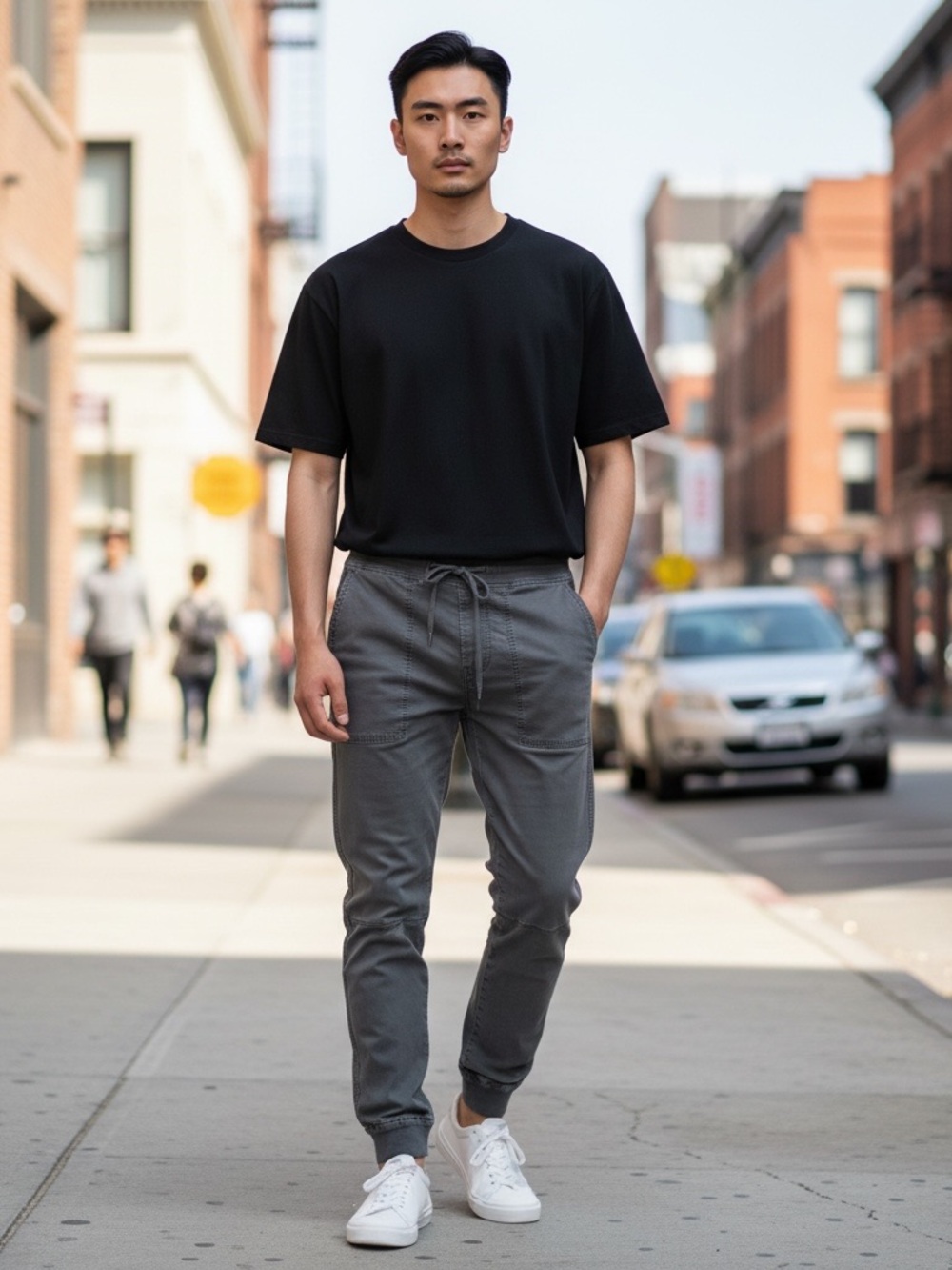 Standard James Perse Men’s Washed Charcoal Drawstring Joggers Cargo Pants Casual